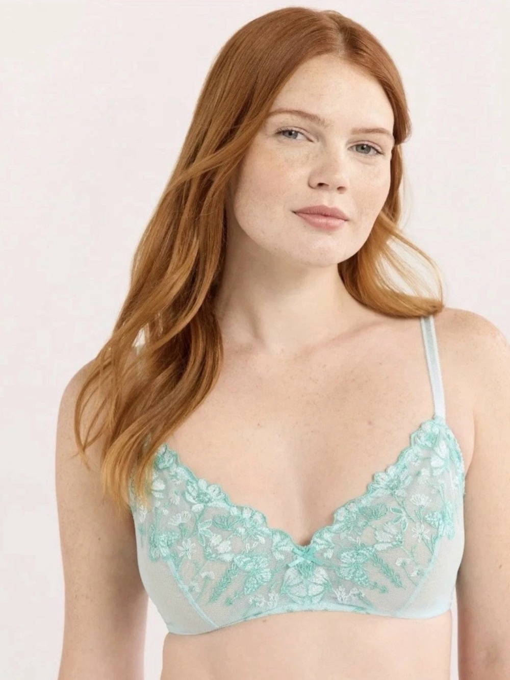 Joyspun Women's Embroidered Lace Wirefree Demi Bralette Unlined Aqua Small NWT